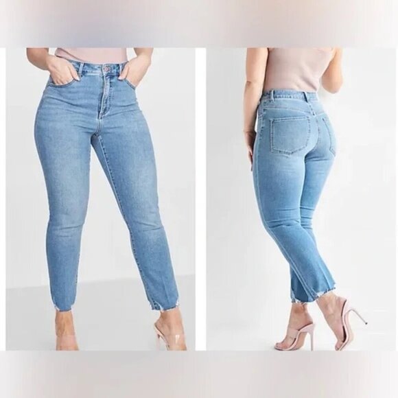 Express Pants - Curvy Super High Waisted Ripped Hem Slim Jeans size 4 R